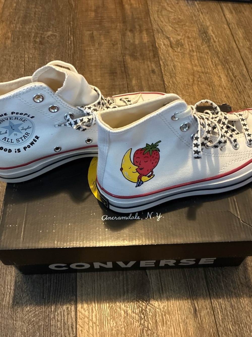 Converse White High-Top Sneakers with Strawberry & Moon Graphic